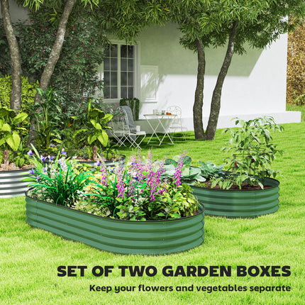Set of 2 Galvanised Steel Raised Garden Planters with Open Bottom - Green