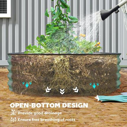 Set of 2 Galvanised Steel Raised Garden Planters with Open Bottom - Green