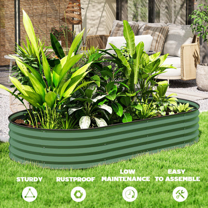 Set of 2 Galvanised Steel Raised Garden Planters with Open Bottom - Green