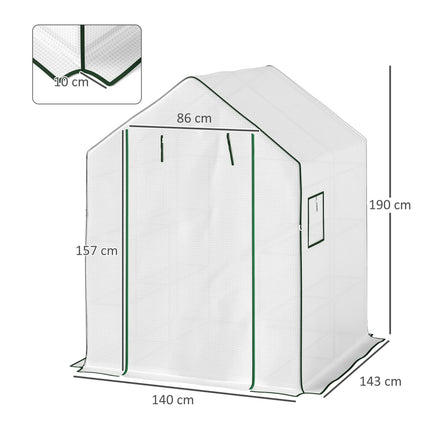 1.43m Walk-In Greenhouse with Shelves and UV-Resistant Cover - White