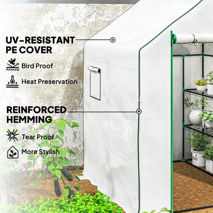 1.43m Walk-In Greenhouse with Shelves and UV-Resistant Cover - White