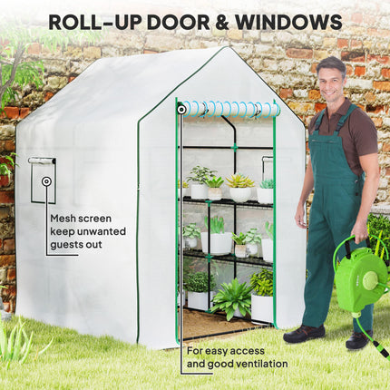 1.43m Walk-In Greenhouse with Shelves and UV-Resistant Cover - White