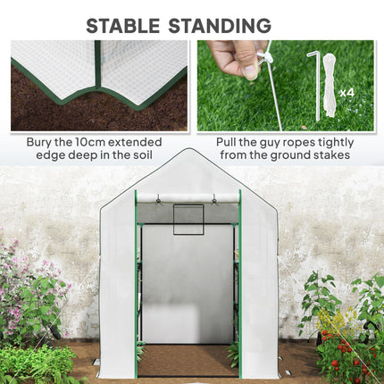 1.43m Walk-In Greenhouse with Shelves and UV-Resistant Cover - White