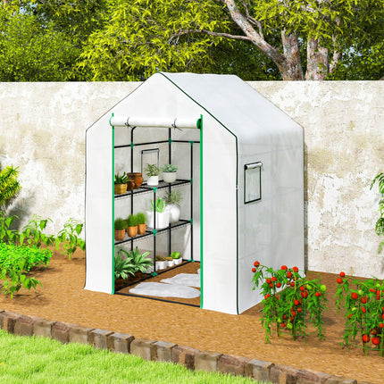 1.43m Walk-In Greenhouse with Shelves and UV-Resistant Cover - White