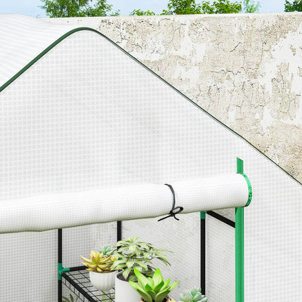 1.43m Walk-In Greenhouse with Shelves and UV-Resistant Cover - White