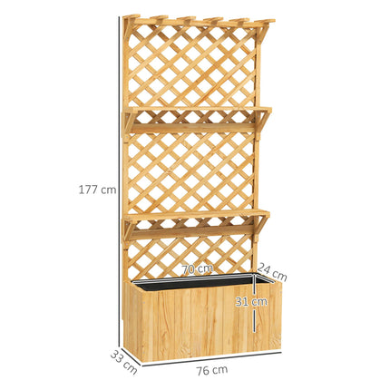52L Wooden Planter, with Trellis and Shelves - Natural Finish