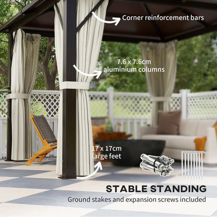 3x3m Hardtop Gazebo Canopy with UPF30+ Double Polycarbonate Roof, Aluminium Frame, Mosquito Netting & Curtains - Beige