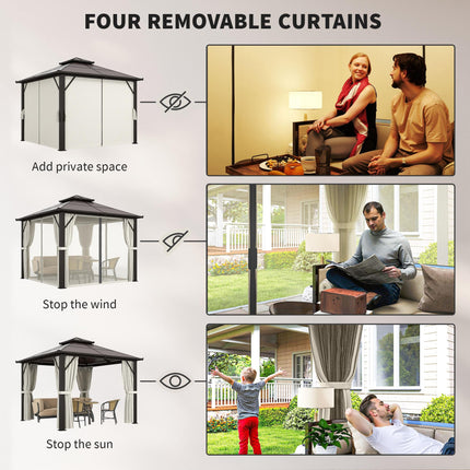 3x3m Hardtop Gazebo Canopy with UPF30+ Double Polycarbonate Roof, Aluminium Frame, Mosquito Netting & Curtains - Beige