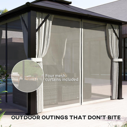 3x3m Hardtop Gazebo Canopy with UPF30+ Double Polycarbonate Roof, Aluminium Frame, Mosquito Netting & Curtains - Beige