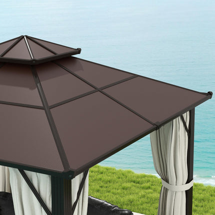 3x3m Hardtop Gazebo Canopy with UPF30+ Double Polycarbonate Roof, Aluminium Frame, Mosquito Netting & Curtains - Beige