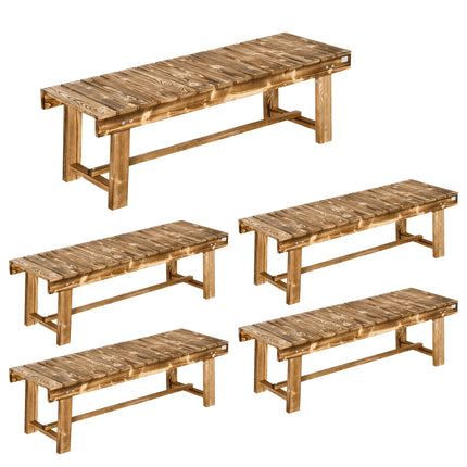 5-Piece 2-Seater Fir Wood Garden Bench Set 110x38x35cm - Carbonised