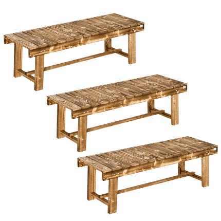 3-Piece 2-Seater Fir Wood Garden Bench Set 110L x 38W x 35Hcm - Carbonised