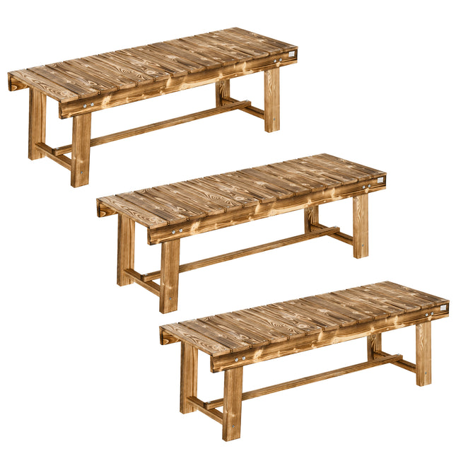 3-Piece 2-Seater Fir Wood Garden Bench Set 110L x 38W x 35Hcm - Carbonised