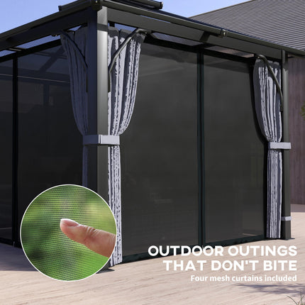 3 x 3m Hardtop Gazebo Canopy with 7mm Double Polycarbonate Roof, Mosquito Netting & Curtains - Dark Grey