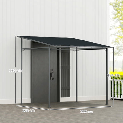 2.4 x 2.4 m Wall Mounted Lean-To Pergola Gazebo with PA Coated Fabric UPF30+ - Dark Grey