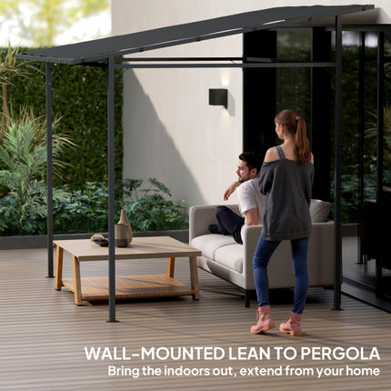 2.4 x 2.4 m Wall Mounted Lean-To Pergola Gazebo with PA Coated Fabric UPF30+ - Dark Grey