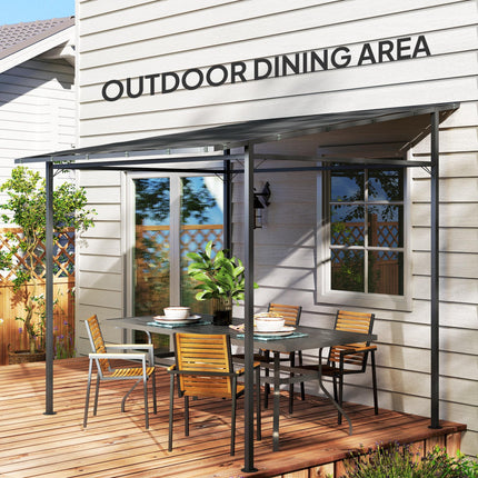 2.4 x 2.4 m Wall Mounted Lean-To Pergola Gazebo with PA Coated Fabric UPF30+ - Dark Grey