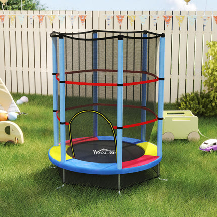 Kids Trampoline with Enclosure Net and Steel Frame for Ages 3-6 Years - Multicoloured