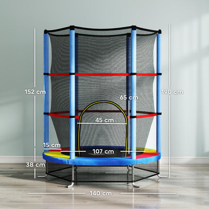 Kids Trampoline with Enclosure Net and Steel Frame for Ages 3-6 Years - Multicoloured