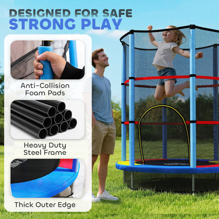 Kids Trampoline with Enclosure Net and Steel Frame for Ages 3-6 Years - Multicoloured