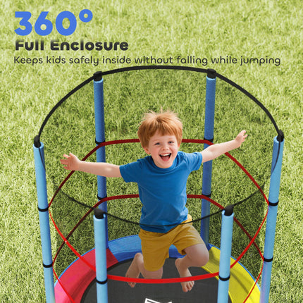 Kids Trampoline with Enclosure Net and Steel Frame for Ages 3-6 Years - Multicoloured