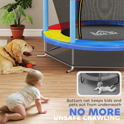 Kids Trampoline with Enclosure Net and Steel Frame for Ages 3-6 Years - Multicoloured