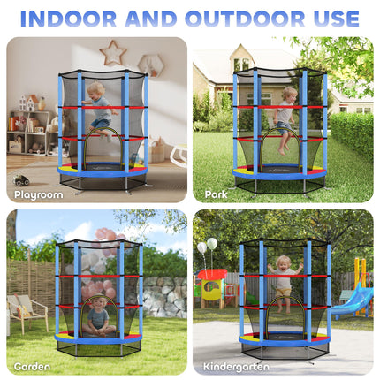 Kids Trampoline with Enclosure Net and Steel Frame for Ages 3-6 Years - Multicoloured