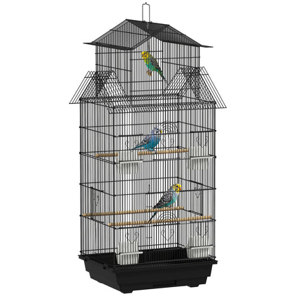 Metal Bird Cage with Swing, Perch, Food Containers & Tray for Finches Canaries 43x32.5x104cm - Black