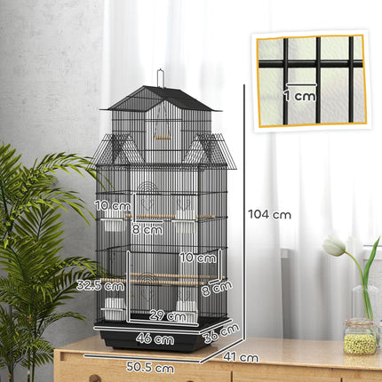 Metal Bird Cage with Swing, Perch, Food Containers & Tray for Finches Canaries 43x32.5x104cm - Black