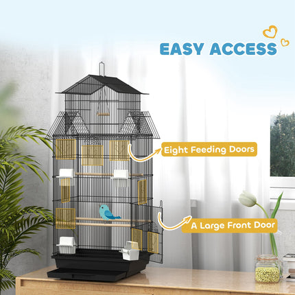 Metal Bird Cage with Swing, Perch, Food Containers & Tray for Finches Canaries 43x32.5x104cm - Black