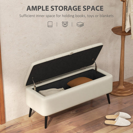 Storage Ottoman Linen Fabric Bench with Flip-Top Storage - Cream White