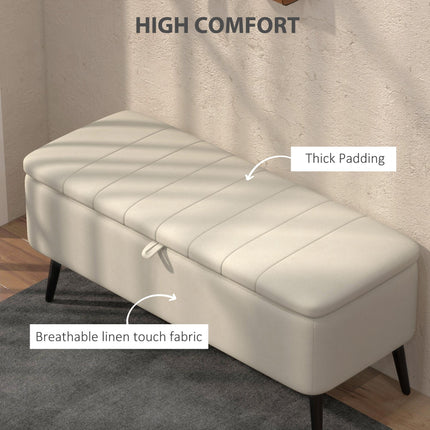 Storage Ottoman Linen Fabric Bench with Flip-Top Storage - Cream White