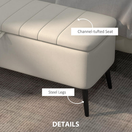 Storage Ottoman Linen Fabric Bench with Flip-Top Storage - Cream White