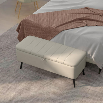 Storage Ottoman Linen Fabric Bench with Flip-Top Storage - Cream White