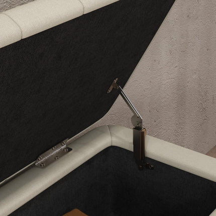 Storage Ottoman Linen Fabric Bench with Flip-Top Storage - Cream White