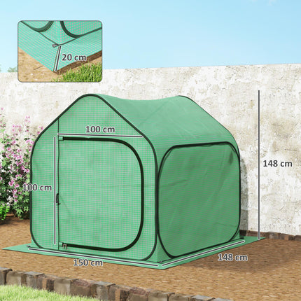 150 x 148cm Pop-Up Greenhouse with 140g/m² Plastic Cover - Green