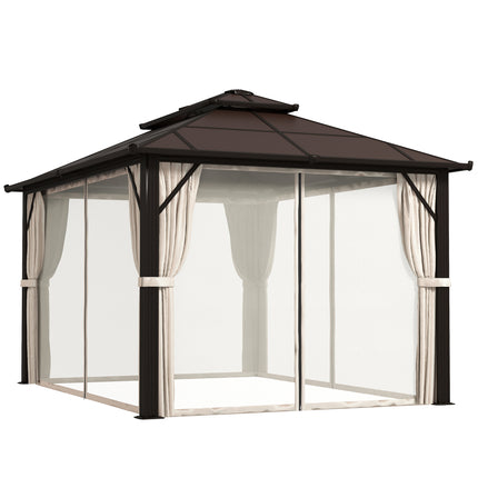 3 x 4m Hardtop Gazebo Canopy with UPF30+ Double Polycarbonate Roof, Aluminium Fr