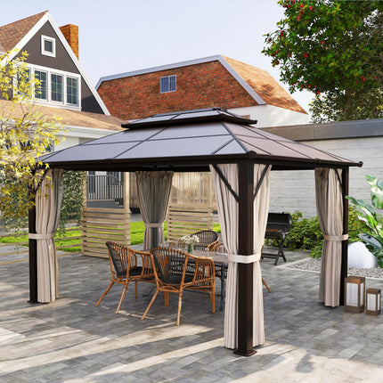 3 x 4m Hardtop Gazebo Canopy with UPF30+ Double Polycarbonate Roof, Aluminium Fr