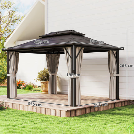 3 x 4m Hardtop Gazebo Canopy with UPF30+ Double Polycarbonate Roof, Aluminium Fr