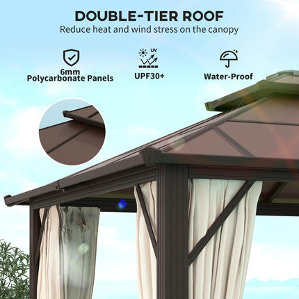 3 x 4m Hardtop Gazebo Canopy with UPF30+ Double Polycarbonate Roof, Aluminium Fr