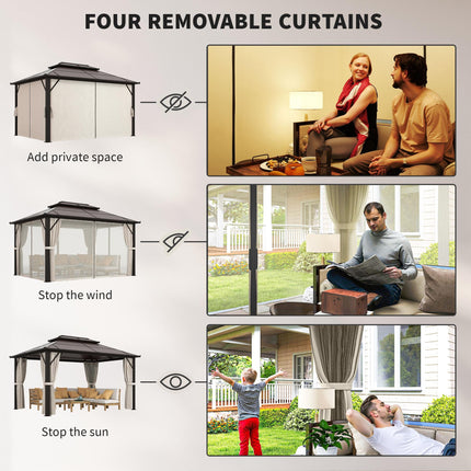 3 x 4m Hardtop Gazebo Canopy with UPF30+ Double Polycarbonate Roof, Aluminium Fr