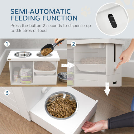 Raised Dog Bowls w/ Slow Feeder Mat, Storage Cabinet, Three Stainless Steel Bowl