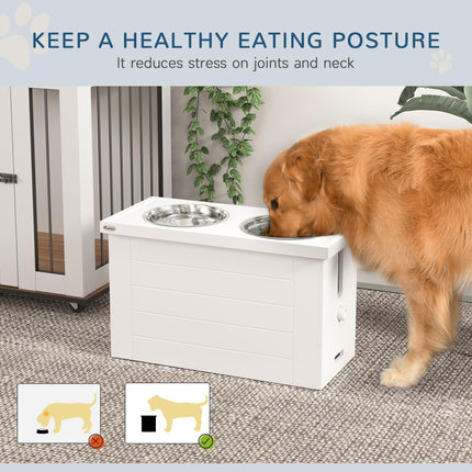 Raised Dog Bowls w/ Slow Feeder Mat, Storage Cabinet, Three Stainless Steel Bowl