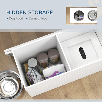 Raised Dog Bowls w/ Slow Feeder Mat, Storage Cabinet, Three Stainless Steel Bowl