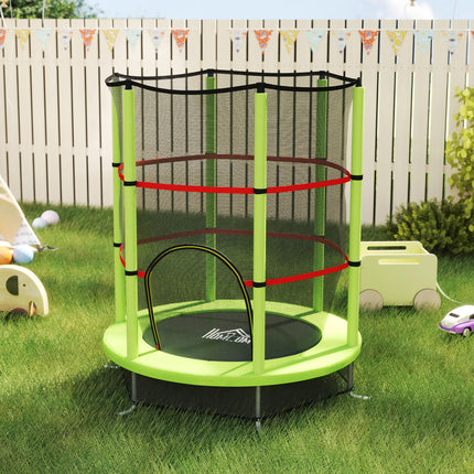 Kids Trampoline with Enclosure Net and Steel Frame for Ages 3-6 Years - Green
