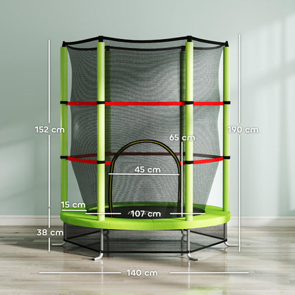 Kids Trampoline with Enclosure Net and Steel Frame for Ages 3-6 Years - Green