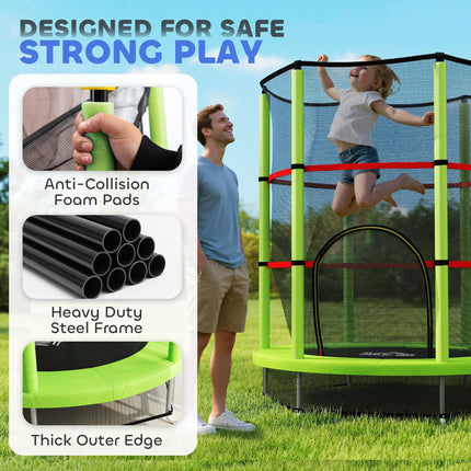 Kids Trampoline with Enclosure Net and Steel Frame for Ages 3-6 Years - Green