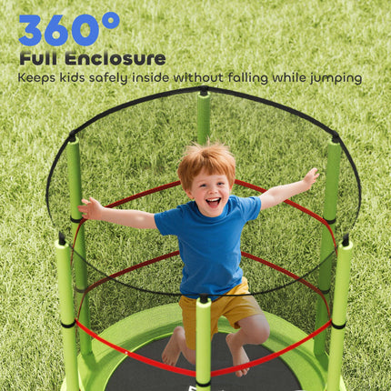 Kids Trampoline with Enclosure Net and Steel Frame for Ages 3-6 Years - Green