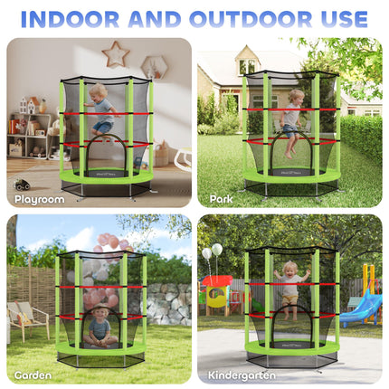 Kids Trampoline with Enclosure Net and Steel Frame for Ages 3-6 Years - Green