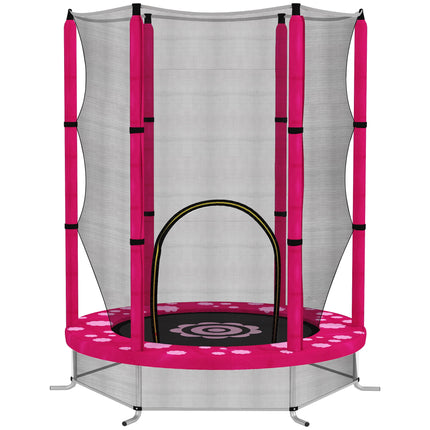 4.6FT Toddler Trampoline with Safety Enclosure Net for Ages 3-6 Years - Pink Sun Pattern